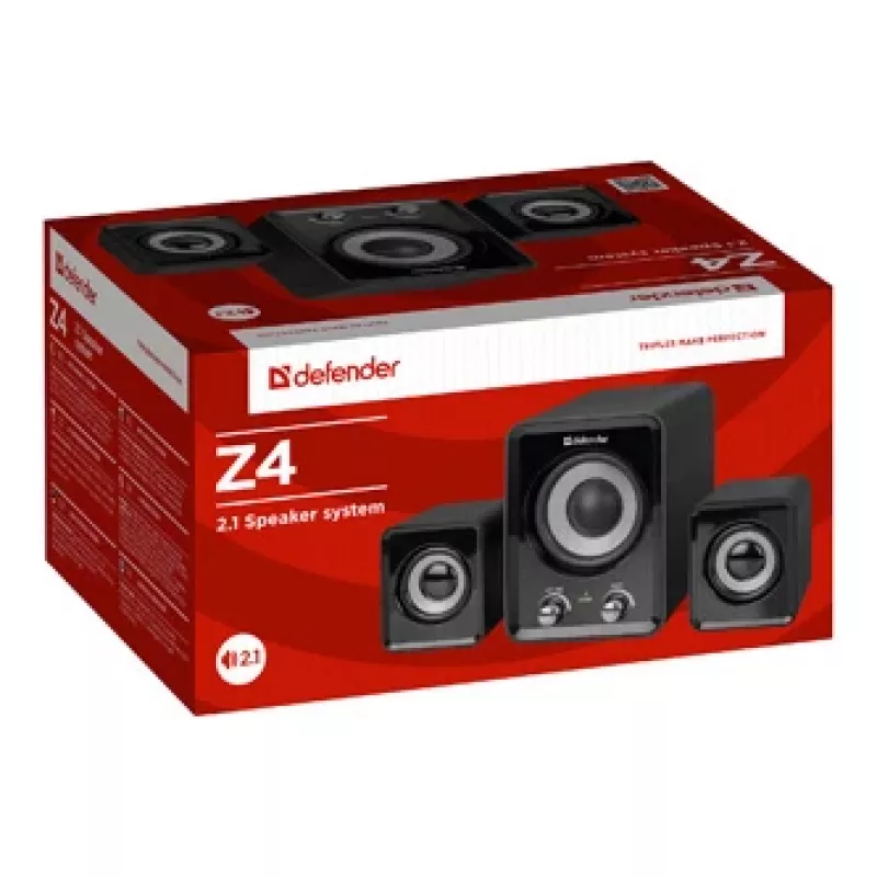 DEFENDER Z4 vadu 2.1 skaļruņi, 11 W RMS, melni, USB 5V barošana, 3,5 mm austiņu izeja