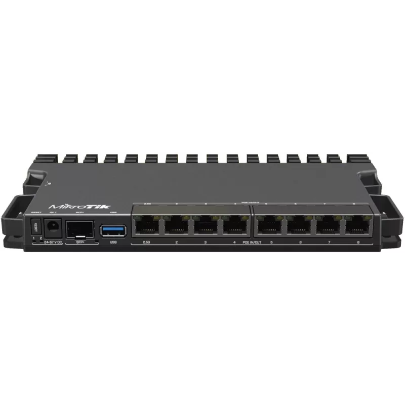 Vadu maršrutētājs MikroTik RB5009UPR+S+IN — 8x RJ-45 PoE porti, 2,5GbE, SFP+ slots, RouterOS