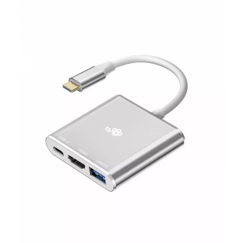 USB C adaptera centrmezgls TB AKTBXVAU3HMPDAV — 3-in-1: HDMI + USB-A + USB-C PD, sudraba