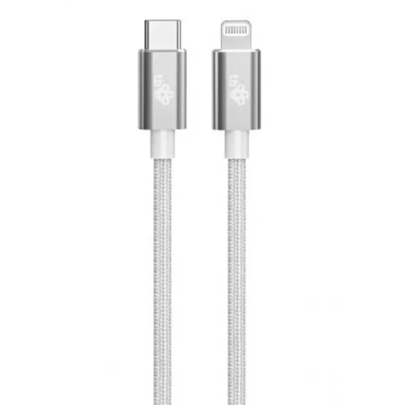 TB kabelis USB-C - Lightning braided 1m, Sudraba