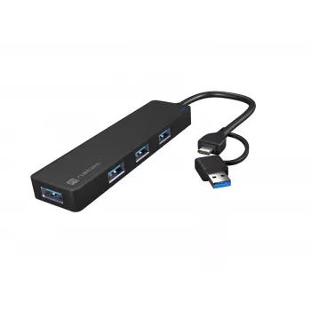 USB centrmezgls NATEC Mayfly USB 3.2 Gen 1 Type-A Type-C 5000 Mbit/s Melns