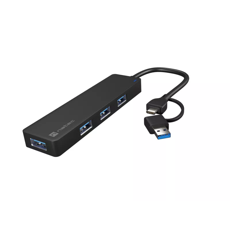 USB centrmezgls NATEC Mayfly USB 3.2 Gen 1 Type-A Type-C 5000 Mbit/s Melns