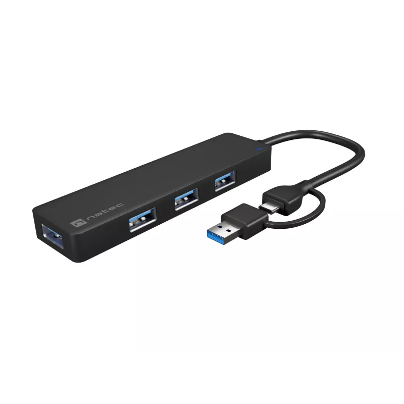 USB centrmezgls NATEC Mayfly USB 3.2 Gen 1 Type-A Type-C 5000 Mbit/s Melns