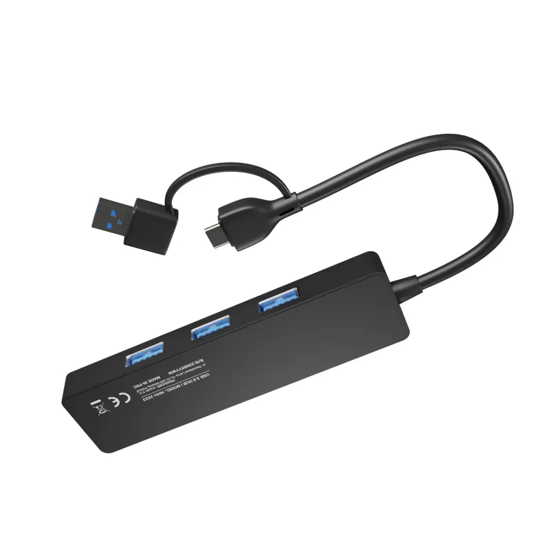 USB centrmezgls NATEC Mayfly USB 3.2 Gen 1 Type-A Type-C 5000 Mbit/s Melns