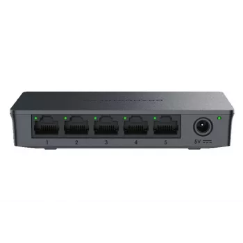 Grandstream GWN7700 2. slāņa nepārvaldāms slēdzis ar 5 Gigabitu portiem, 10 Gbps pārslēgšanas jaudu, 802.1p QoS, melns, galda/sienas montāža, 5 VDC