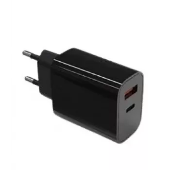Sienas lādētājs 2x3A USB C + USB A Power Delivery melns