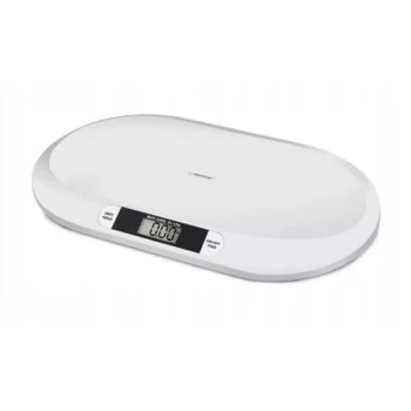Elektroniskie zīdaiņu svari ESPERANZA EBS019 — ietilpība 0,03–20 kg, iedaļa 0,01 kg, liels 60×25 mm LCD, balts