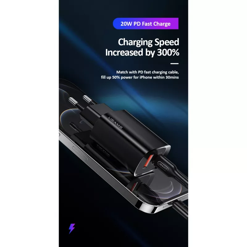 Lādētājs usams T35 20W PD3 USB-C uz USB ātrās uzlādes adapteris