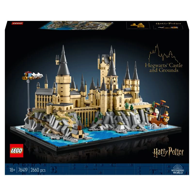 LEGO 76419 Harry Potter Cūkkārpas pils un teritorijas liels komplekts pieaugušajiem, iekļaujot ikoniskas vietas: Lielā zāle, Noslēpumu kambaris un vēl citas