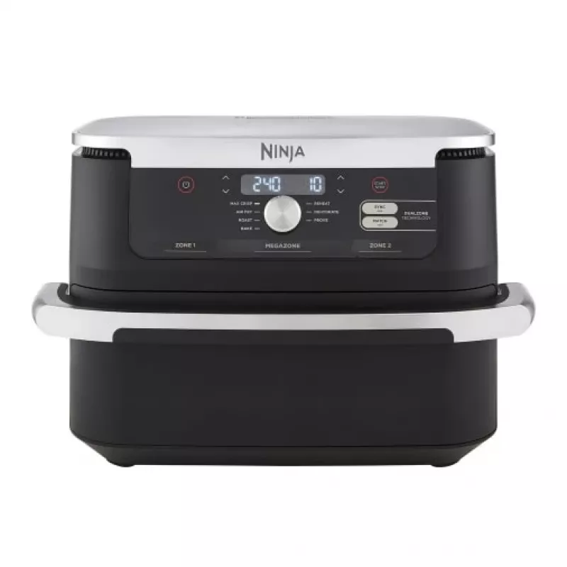 Ninja AF500EU friteris Dubultā 10,4 L Brīvi stāvošs 2470 W Karstā gaisa friteris Melns, nerūsējošais tērauds