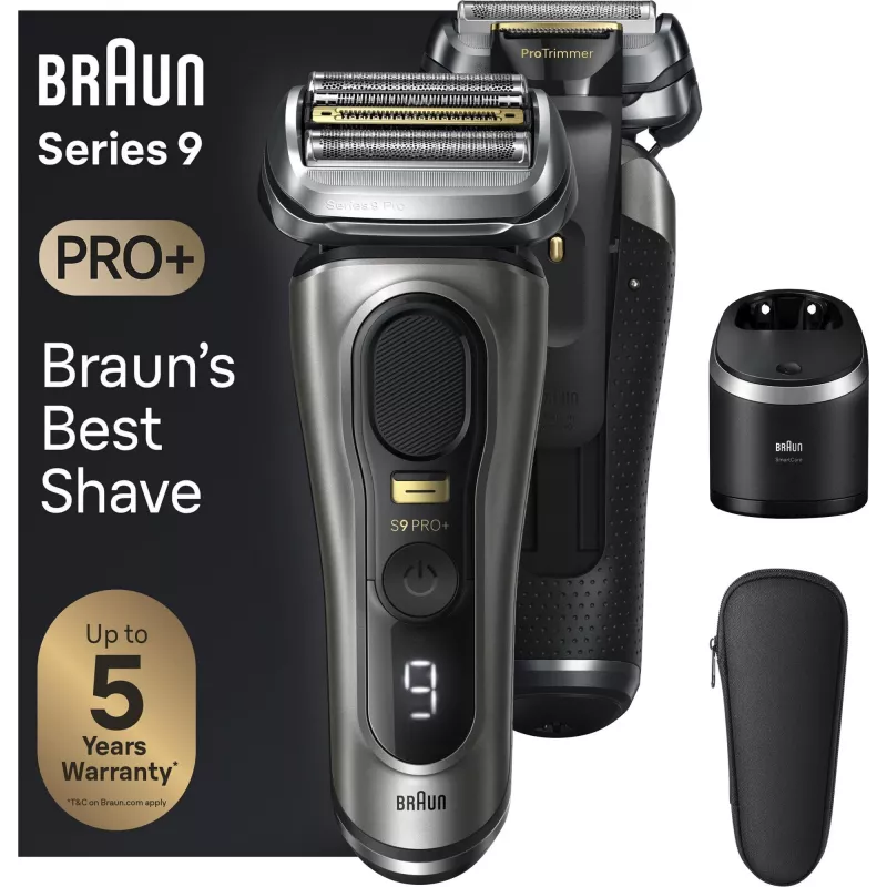 Braun Series 9 Pro+ 9565cc mitrais un sausais folijas skuveklis ar trimeri Metallic