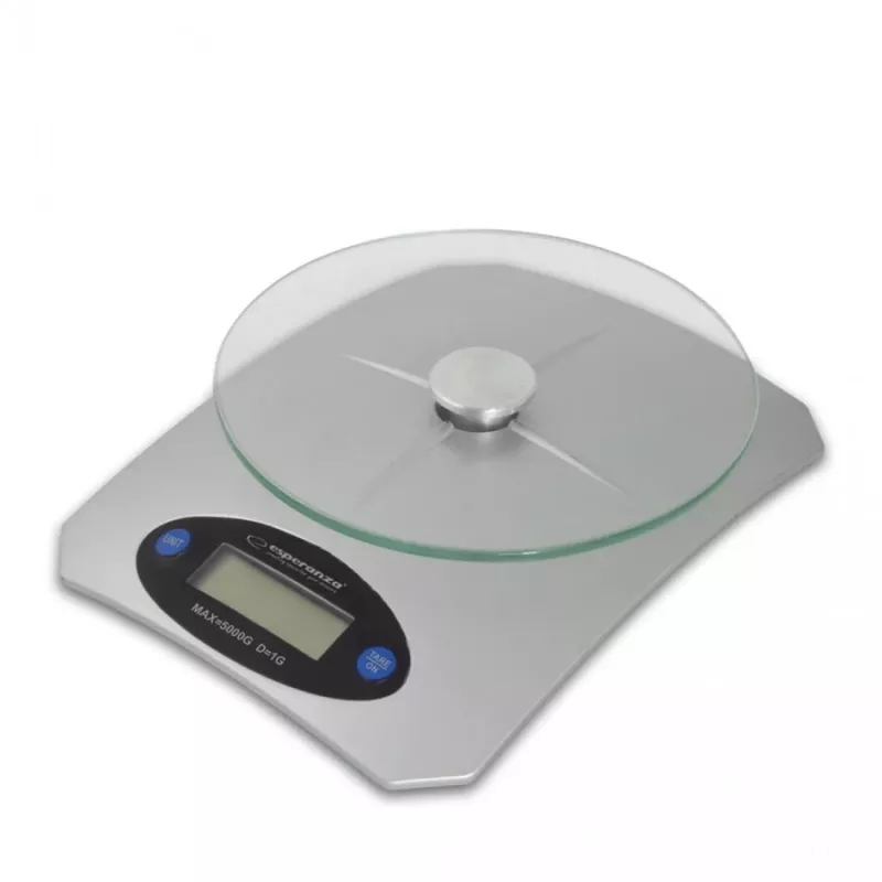 Elektroniskie virtuves svari ESPERANZA Avocado pelēka — 5 kg ietilpība, bambusa platforma, g/lb/oz mērvienības