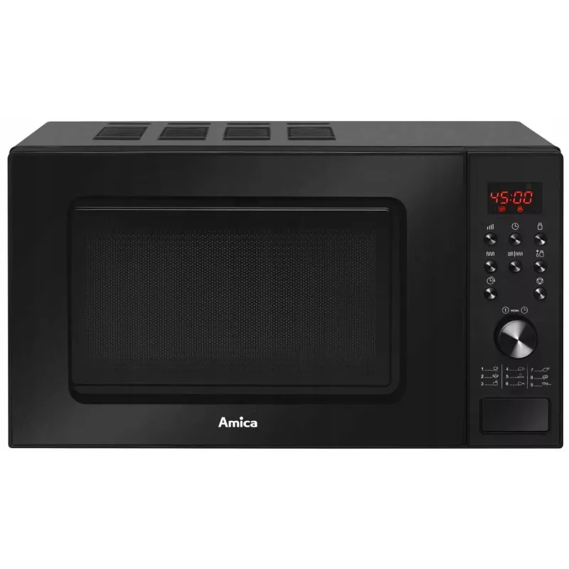 Amica AMGF20E1GB mikroviļņu krāsns ar plakanu virsmu un grilu, 20 l, 700 W, melna