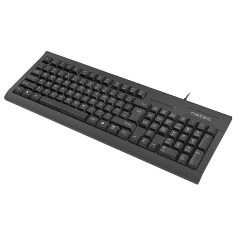 Vadu pilnizmēra tastatūra NATEC MORAY mājai/birojam USB QWERTY US International melna, 104 taustiņi, ciparu bloks