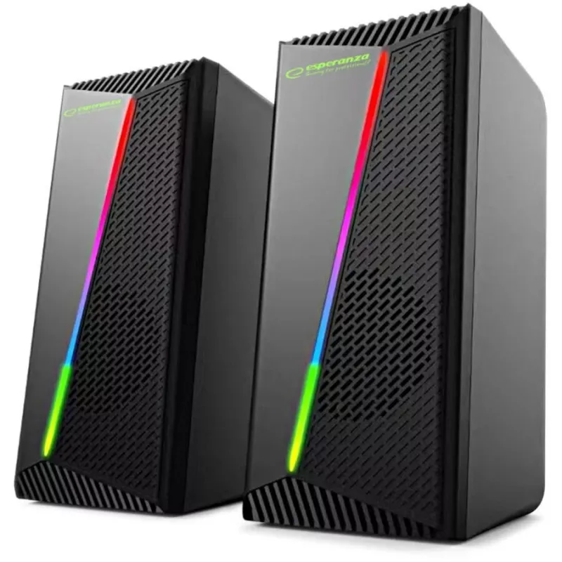 Boxe Stereo 2.0, 6W, Conectare Jack 3.5mm, Alimentare USB, Esperanza Rainbow Nortec 95855, Iluminare RGB, Melni