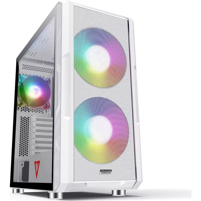 PC korpuss MODECOM AMIRANI ARGB Midi Tower balts — ATX/ITX, 35 cm GPU, 16,5 cm CPU dzesētājs, 2x200 mm ventilatori