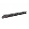 Rack-mount Power Distribution Unit LANBERG PDU-02I1908I-0200-C20-BK — 1U, 10×C13, 16A, 2 m kabelis, 19 collas