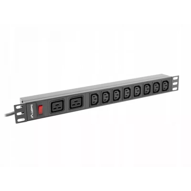 Rack-mount Power Distribution Unit LANBERG PDU-02I1908I-0200-C20-BK — 1U, 10×C13, 16A, 2 m kabelis, 19 collas