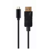 USB grafikas adapteris Gembird A-CM-DPM-01 ar USB-C, atbalsta līdz 3840×2160, USB 2.0 / 3.2 Gen 2, melns, 2 m kabelis