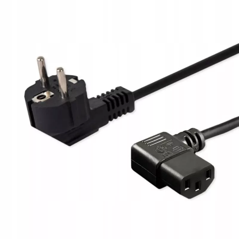 Strāvas kabelis SAVIO CL-116 — 1,8 m, melns, leņķveida strāvas spraudnis Tips C uz leņķveida IEC C13, 3-dzīslu 0,5 mm²