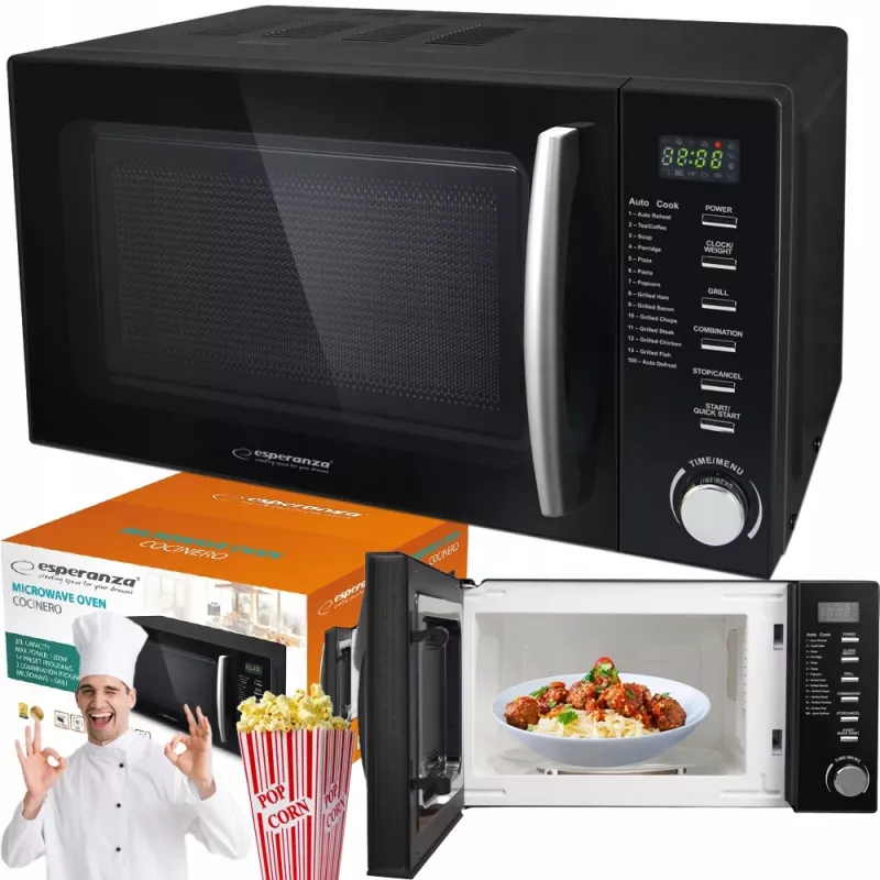 Kombinētā mikroviļņu krāsns ESPERANZA COCINERO 1200 W, 20 L, grils 900 W, LED displejs, uz darba virsmas, melna