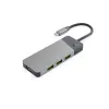 USB Type‑C centrmezgls zaļa Cell HUBGC01 — 7 pieslēgvietas: 3×USB‑A 3.2 Gen 1, 1×USB‑C 3.2 Gen 1, HDMI, microSD+SD karšu lasītājs — sudrabains