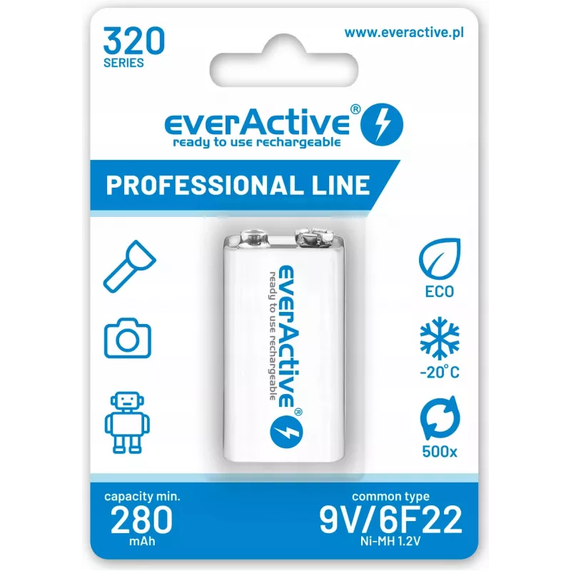 Uzlādējamā baterija everActive EVHRL22-320 9V NiMH prizmatiskā 8,4 V, 55 g, 48,5 mm