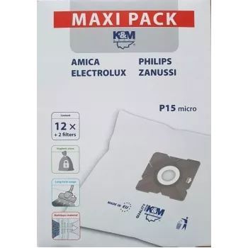 Putekļsūcēja maisiņi PHILIPS CONCEPT SENCOR ZANUSSI P15 maxi KM-P15-MX (12 gab.)