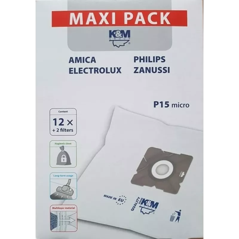 Putekļsūcēja maisiņi PHILIPS CONCEPT SENCOR ZANUSSI P15 maxi KM-P15-MX (12 gab.)