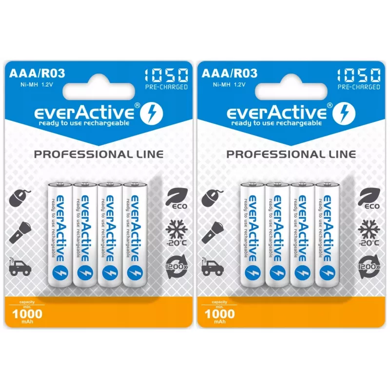 Atkārtoti uzlādējams AAA NiMH akumulatoru komplekts everActive EVHRL03-1050 1.2V — 4 gab., 1050 mAh