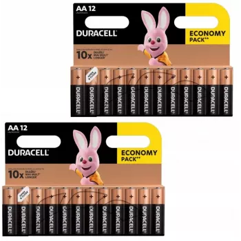 Duracell sārma AA (LR6) bateriju iepakojums — 24 elementi, vienreizlietojamas