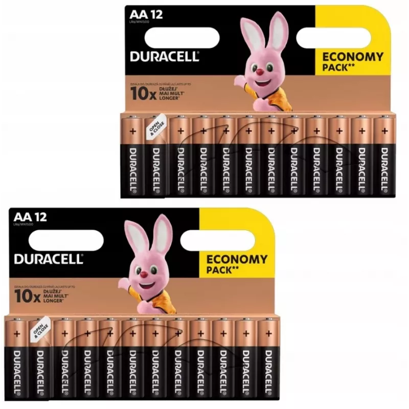 Duracell sārma AA (LR6) bateriju iepakojums — 24 elementi, vienreizlietojamas