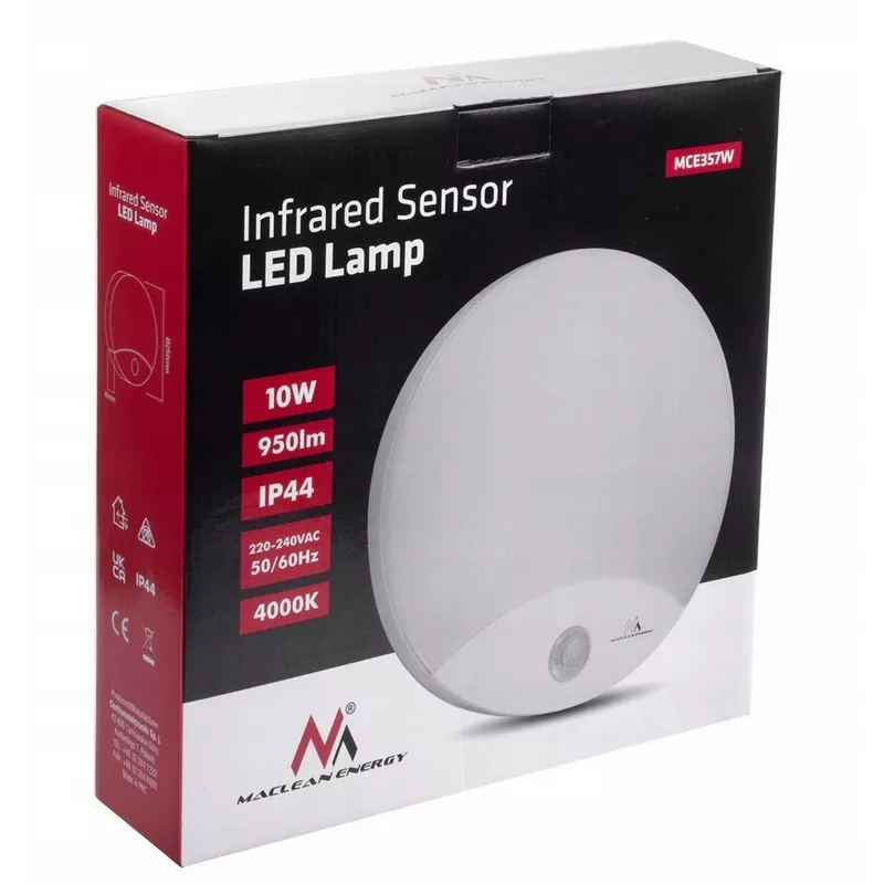 LED sienas lampa MACLEAN MCE357W ar IR kustības sensoru, balta, ārā/iekštelpās