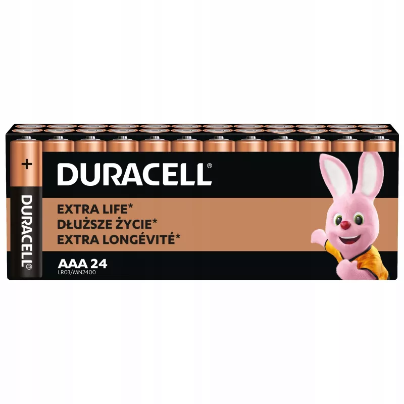 Duracell Basic AAA/LR3 baterijas — 24 sārmainu elementu iepakojums (AAA/LR03)