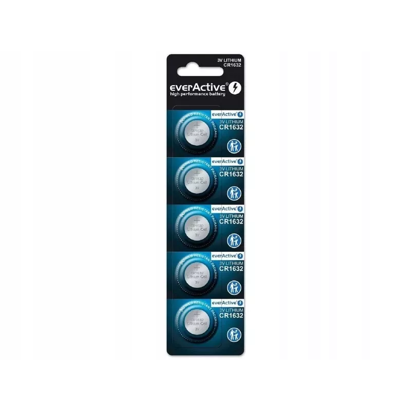 Baterija everActive CR1632 litija vienreizējās lietošanas monēta 3 V — 5 gab., 16 mm × 3,2 mm