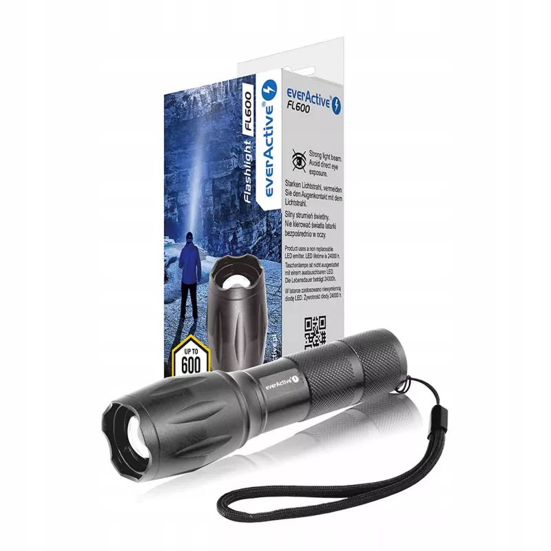 Kabatas lukturītis everActive FL600 — 600 lm, 10 W, alumīnija korpuss, IPX4, 130 mm, 3×AAA, sarkans