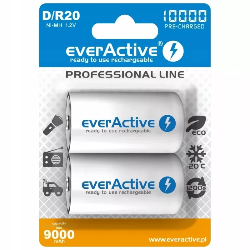 Uzlādējama baterija everActive EVHRL20-10000 D NiMH 1,2 V 2 gab.