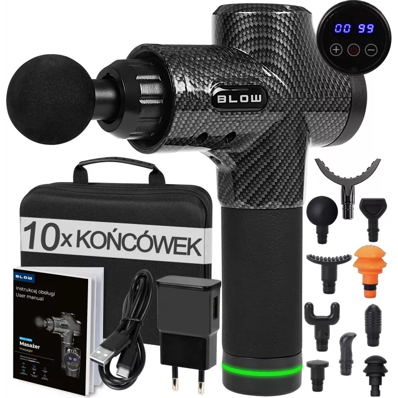 Rokas perkusijas masāžas pistole BLOW Wave 4000 modelis 44-340# — 32 intensitātes līmeņi, 2200 mAh baterija, USB-C