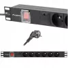 Strāvas sadales bloks LANBERG PDU-06E-0200-BK — 6 x E tipa rozetes, 16 A, 2 m kabelis, 1U statne, 220–250 V