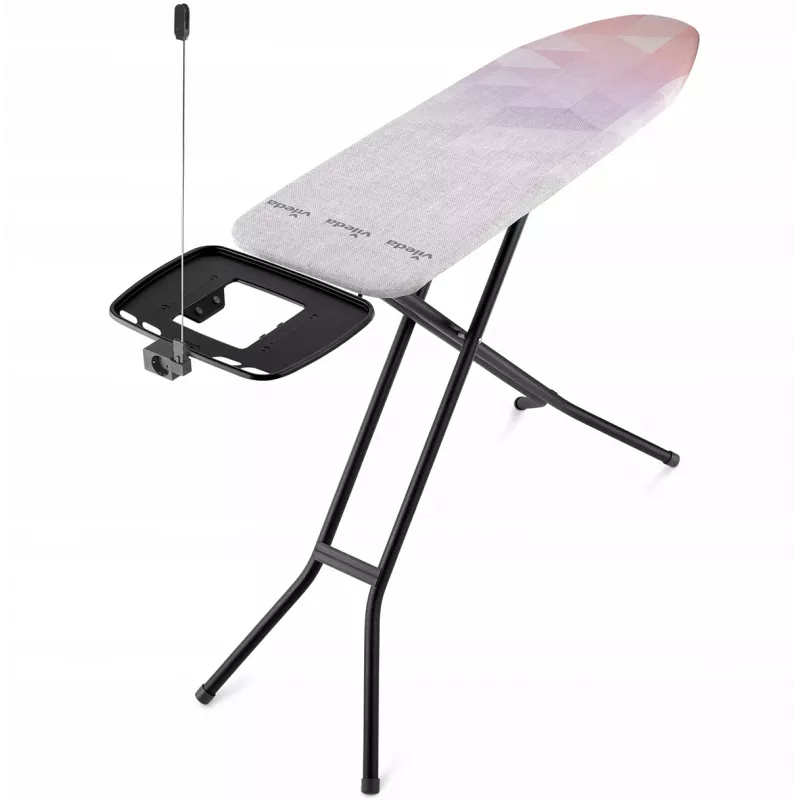 Pilna izmēra gludināmais dēlis VILEDA Dimond Plus 173270 — 1200×380 mm, regulējams augstums 77–97 cm, kokvilnas pārvalks, tērauda kājas, gludekļa balsts