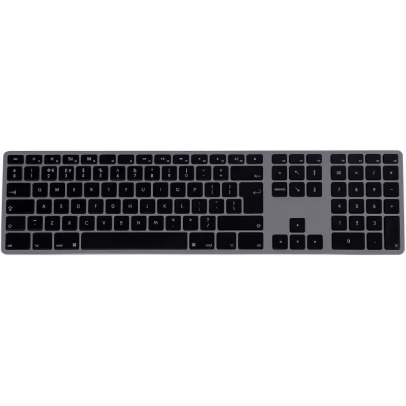 Matias FK318B-UK tastatūra alumīnija Mac centrmezgls 2xUSB kosmosa pelēkā — mehāniska Mac saderīga tastatūra ar integrētu USB centrmezglu