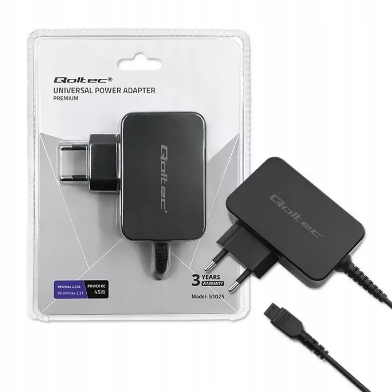Qoltec 51025 barošanas adapteris/invertors iekštelpām Melns