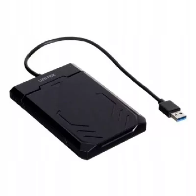 Cietā diska/SSD korpuss Unitek Y-3036, 2,5 collu SATA III, USB 3.2 Gen 1 (5 Gbit/s), UASP, iebūvēts USB-A kabelis, melns
