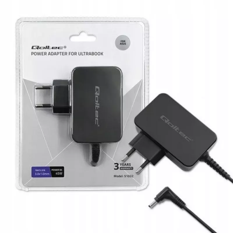 Barošanas adapteris Qoltec 51032 45W iekštelpām melns klēpjdatoriem