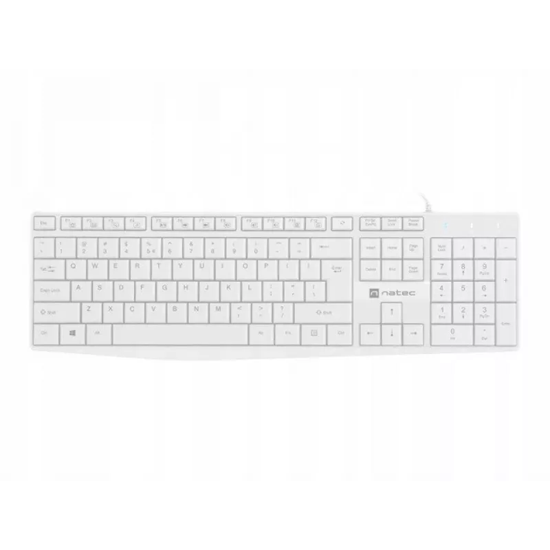 Vadu pilnizmēra tastatūra NATEC NAUTILUS NKL-1951, 105 taustiņi, US International QWERTY, balta, USB, 1,8 m