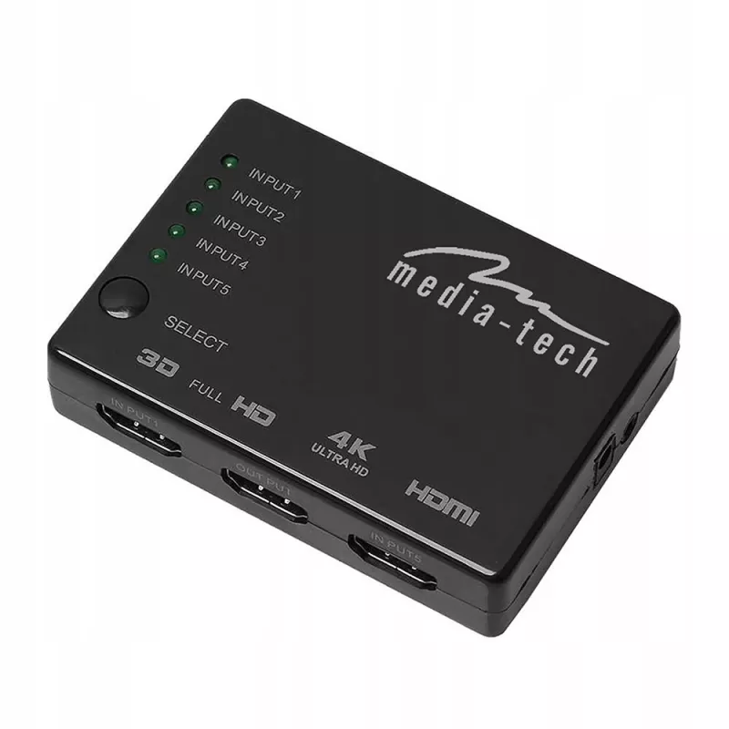 HDMI video pārslēdzējs MEDIA-TECH MT5207, 5x HDMI ieejas, 1x HDMI izeja, melns