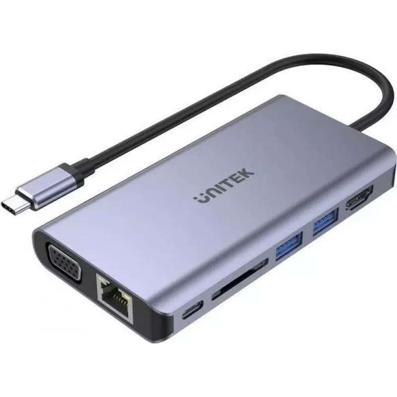 UNITEK uHUB O8+ Vadu USB 3.2 Gen 1 Type-C pelēks 100W Power Delivery