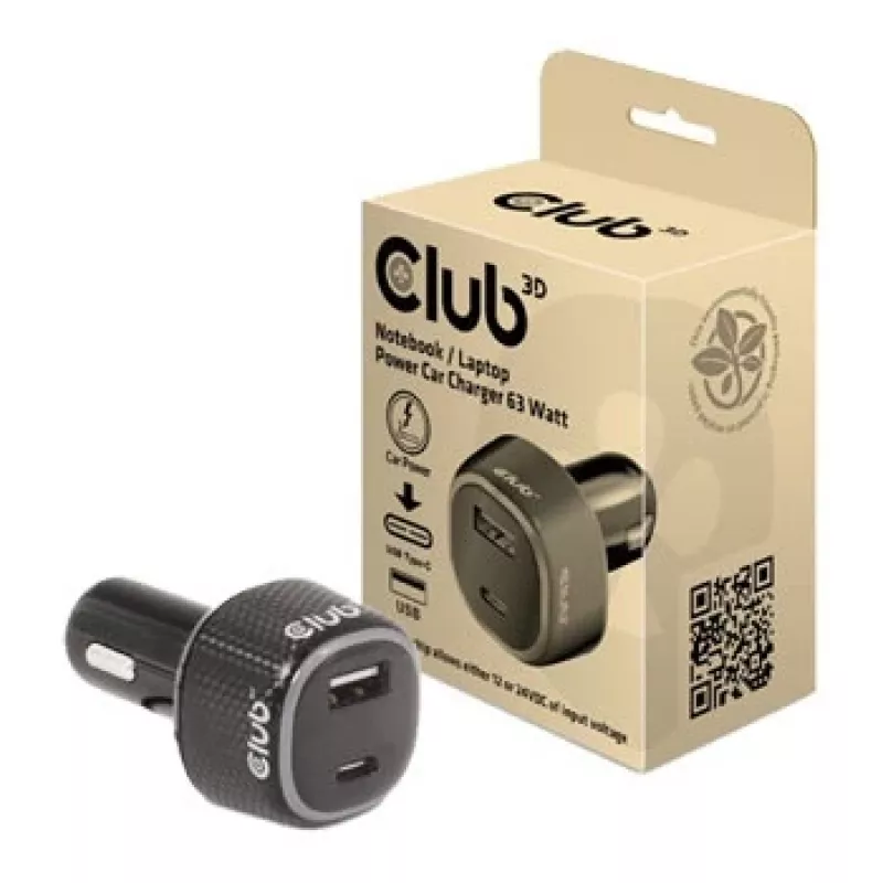CLUB3D Piezīmjdatora / klēpjdatora automašīnas lādētājs 63 Watt, Auto, cigarešu aizdedzinātājs, 24 V, Melns