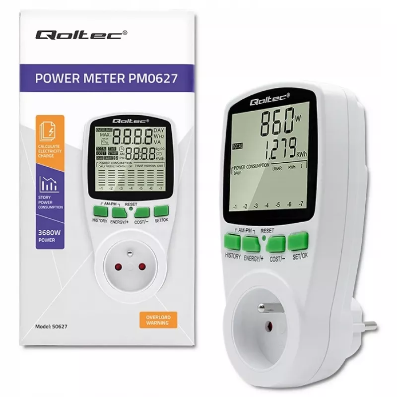 Jaudas mērītājs QOLTEC PM0627 3680W ar vēsturi — QOLTEC PM0627 3680W
