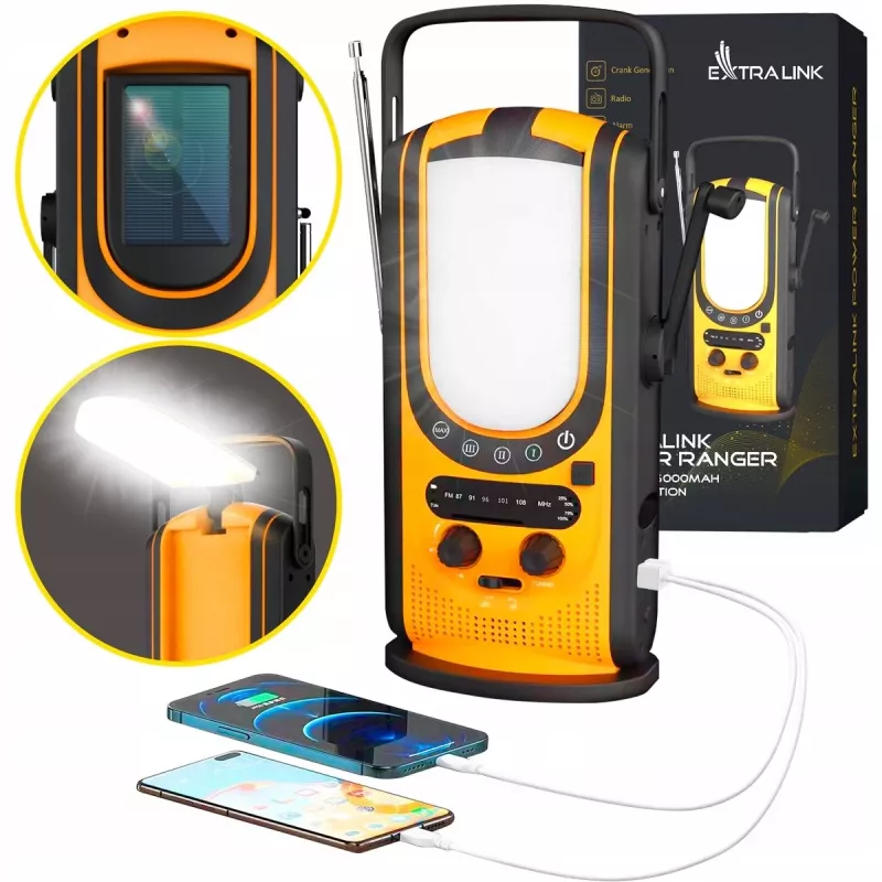 Extralink Power Ranger EPS-6000 | ārējais akumulators | 6000mAh, FM radio, LED gaisma, dinamo, saules panelis